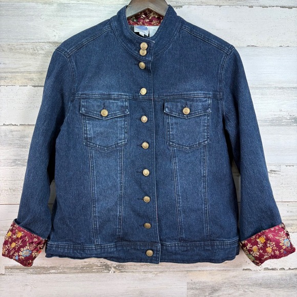 Diane‎ Gilman DG2 Square Denim Jean Jacket M Blue Embroidered Floral Button Up - Picture 2 of 16